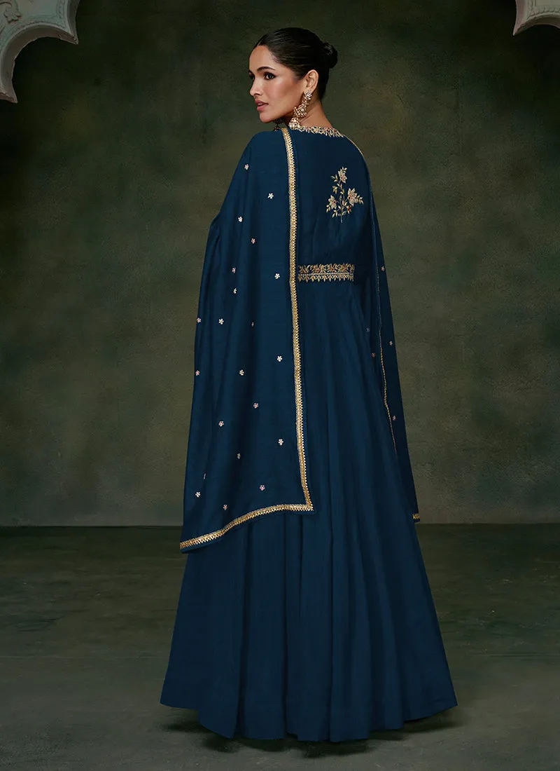 Royal Blue Multi Embroidery Traditional Anarkali Gown
