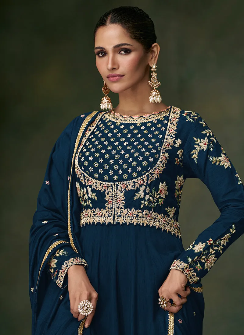 Royal Blue Multi Embroidery Traditional Anarkali Gown