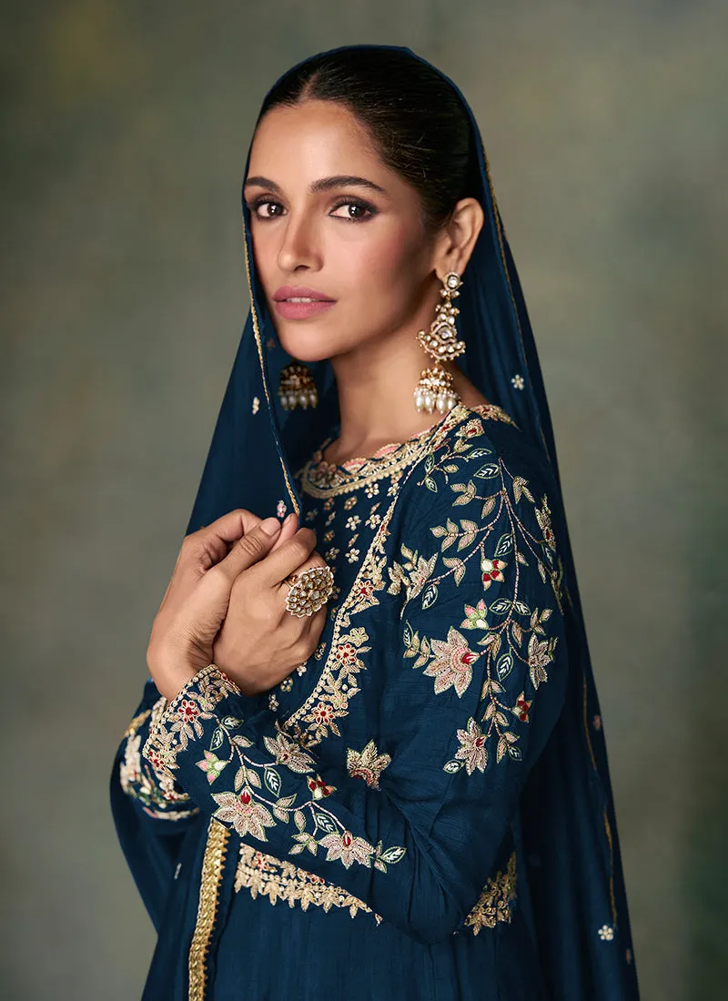 Royal Blue Multi Embroidery Traditional Anarkali Gown