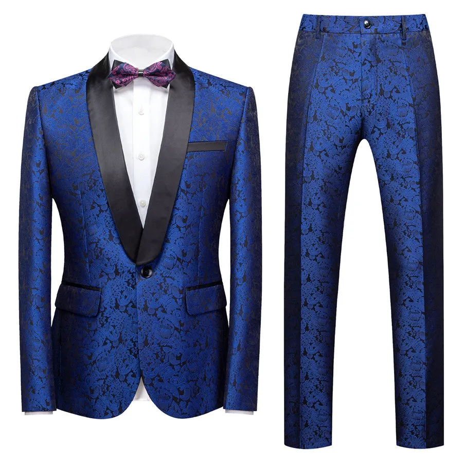 Royal Blue Slim Fit One Button Jacquard Wedding Men Suits