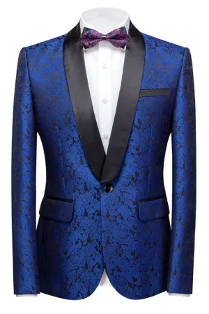 Royal Blue Slim Fit One Button Jacquard Wedding Men Suits