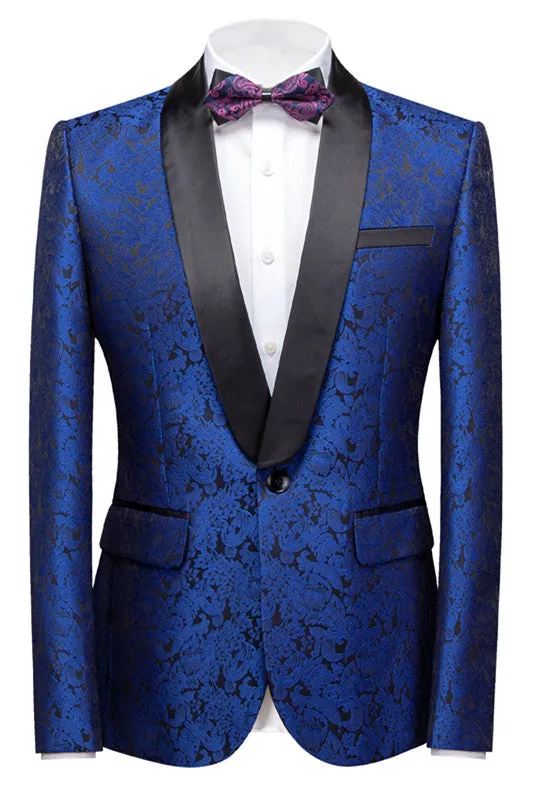 Royal Blue Slim Fit One Button Jacquard Wedding Men Suits
