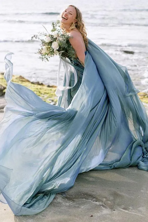 Roycebridal Chiffon Rustic Wedding Dress With Train, A-line Beach Wedding Gown, MW685