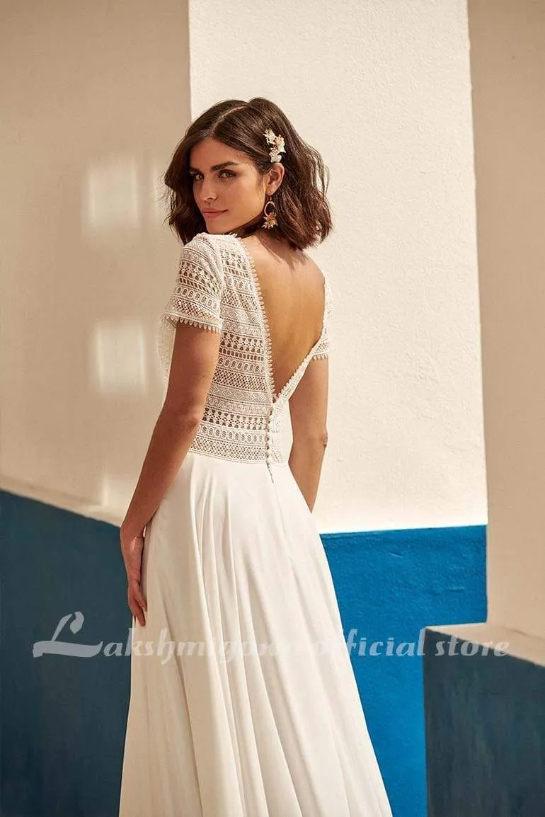 Roycebridal Sexy Wedding Dress Plus Size Chiffon Beach Wedding Gown Lace