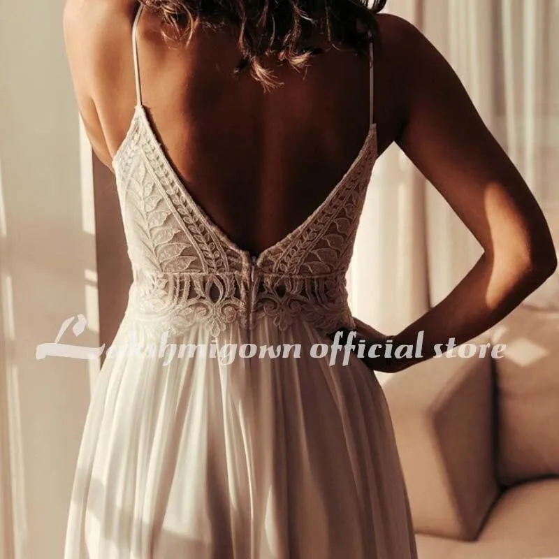 Roycebridal Simple V Neck Chiffon A Line Boho Beach Wedding Dresses