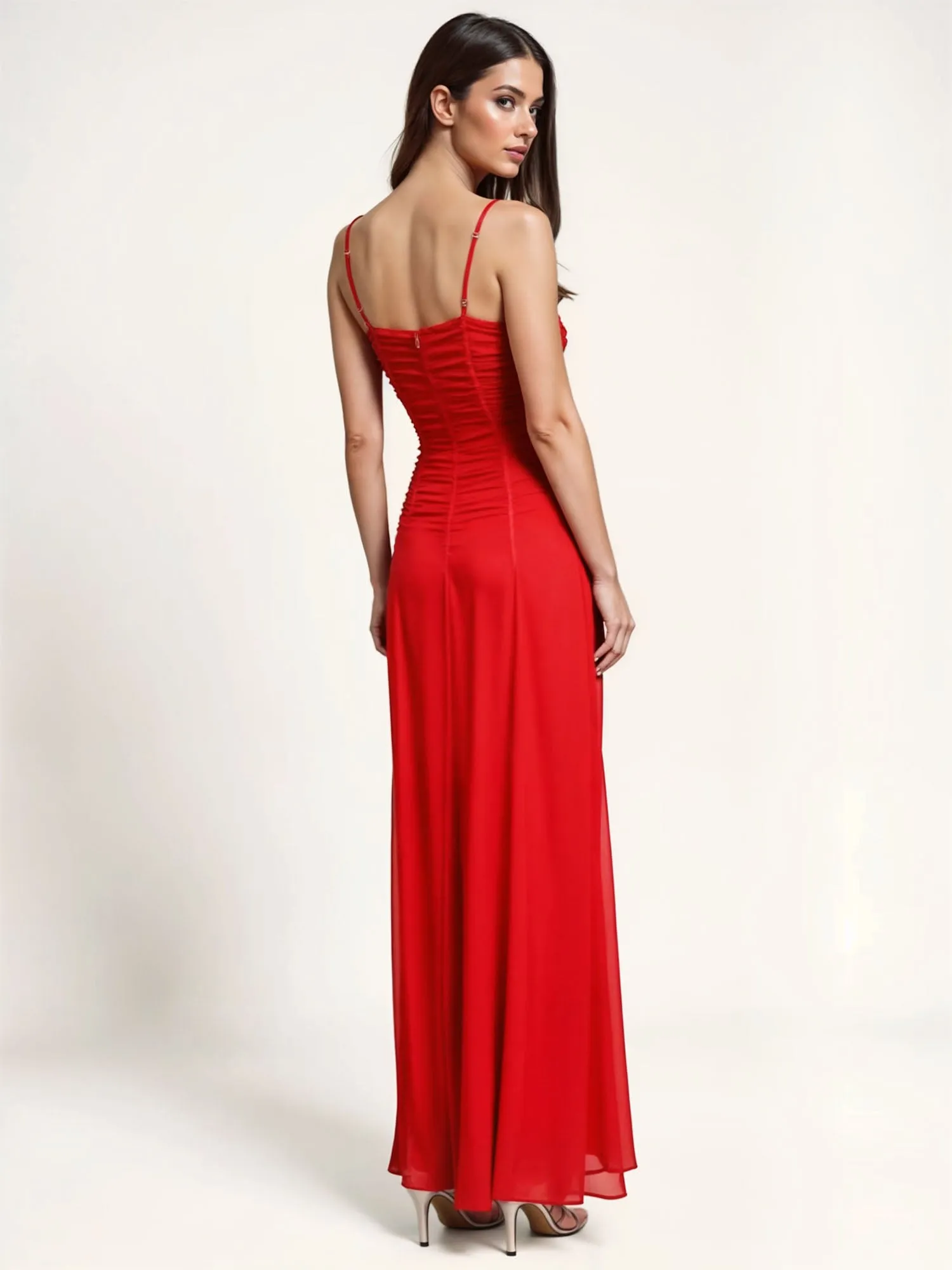 Ruched Bodice Chiffon Maxi Dress