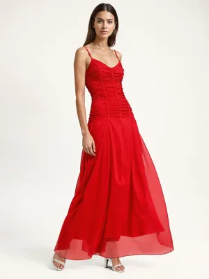 Ruched Bodice Chiffon Maxi Dress