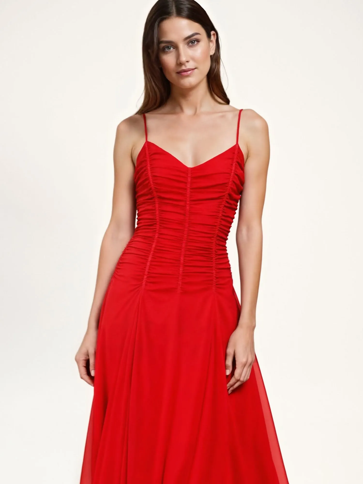 Ruched Bodice Chiffon Maxi Dress