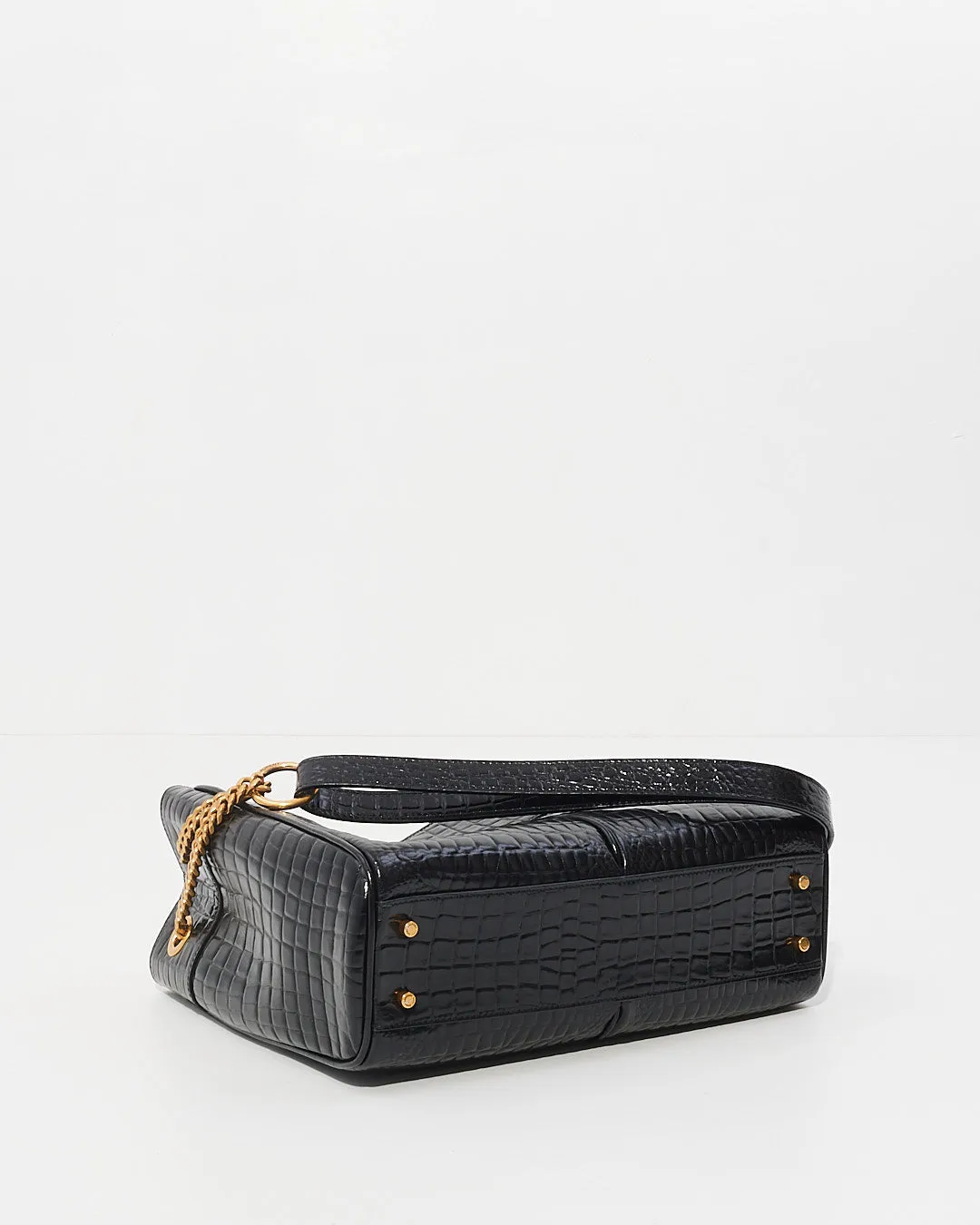 Saint Laurent Black Croc Leather Claude Tote