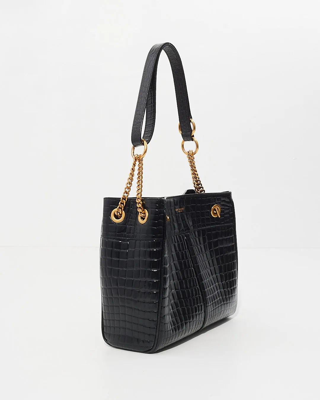 Saint Laurent Black Croc Leather Claude Tote