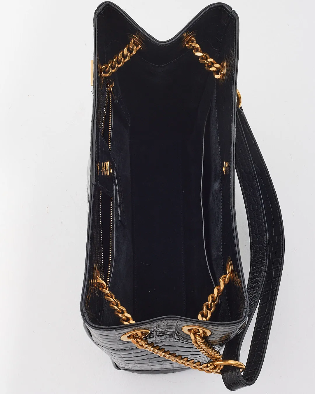 Saint Laurent Black Croc Leather Claude Tote