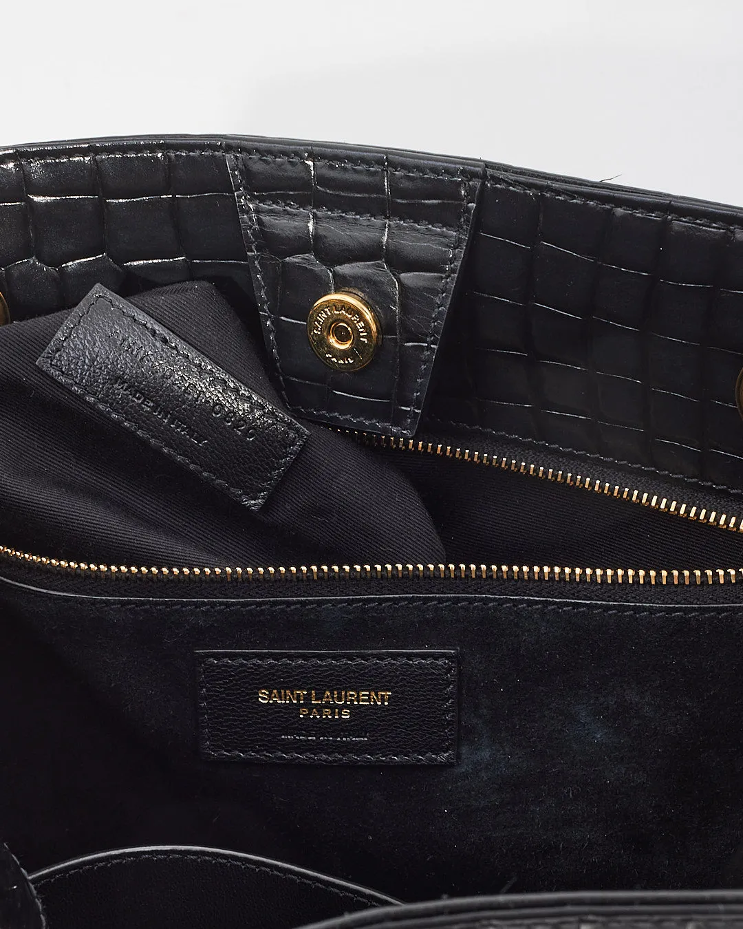 Saint Laurent Black Croc Leather Claude Tote