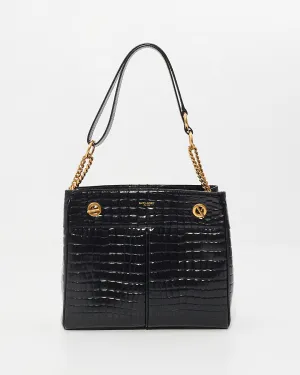 Saint Laurent Black Croc Leather Claude Tote