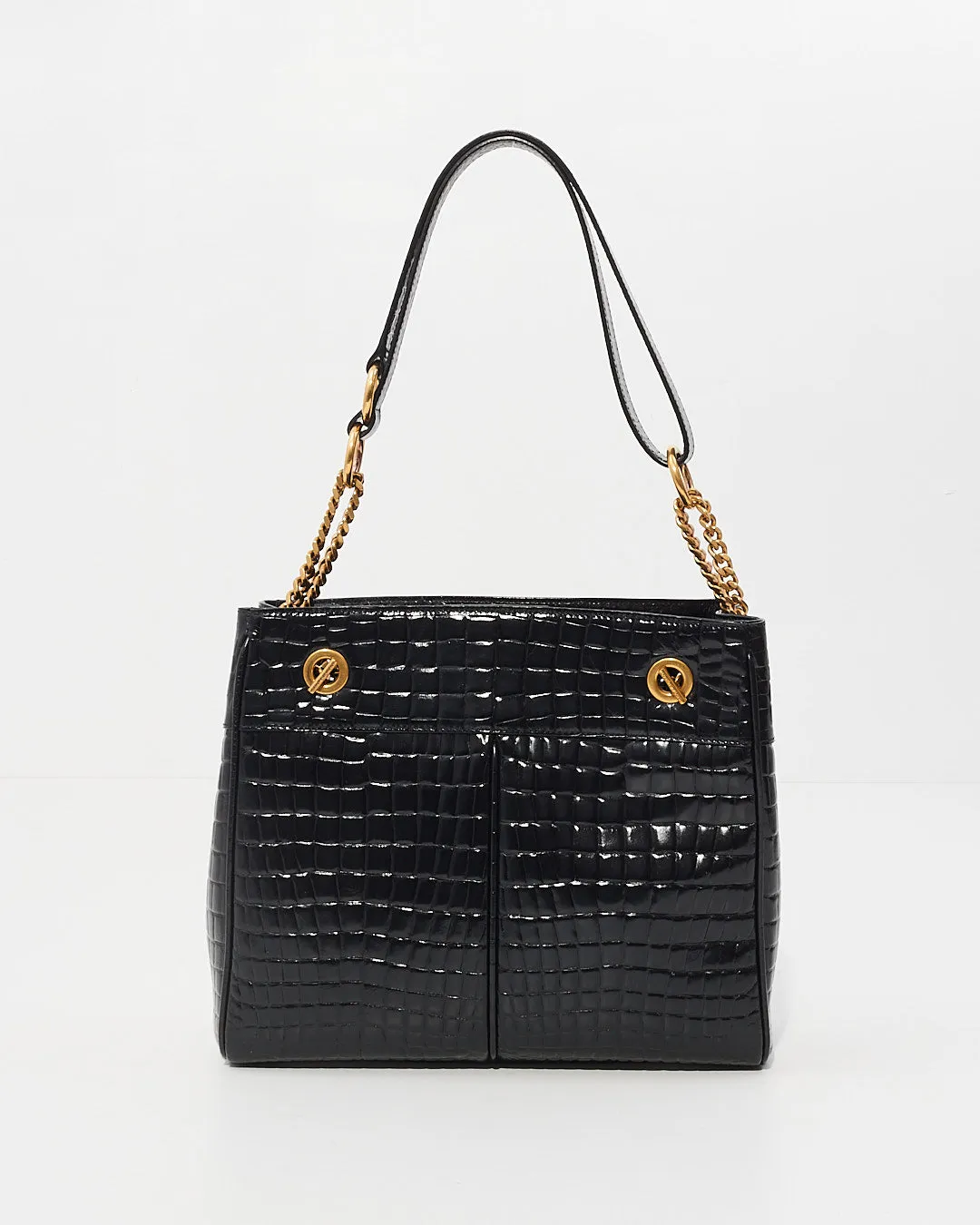 Saint Laurent Black Croc Leather Claude Tote