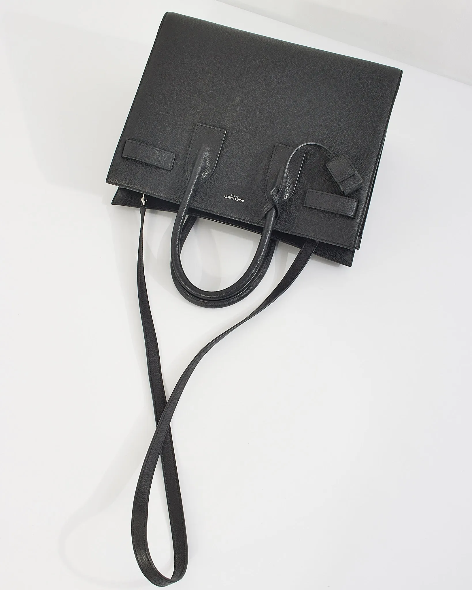 Saint Laurent Black Grained Calfskin Leather Small Sac De Jour Tote Bag