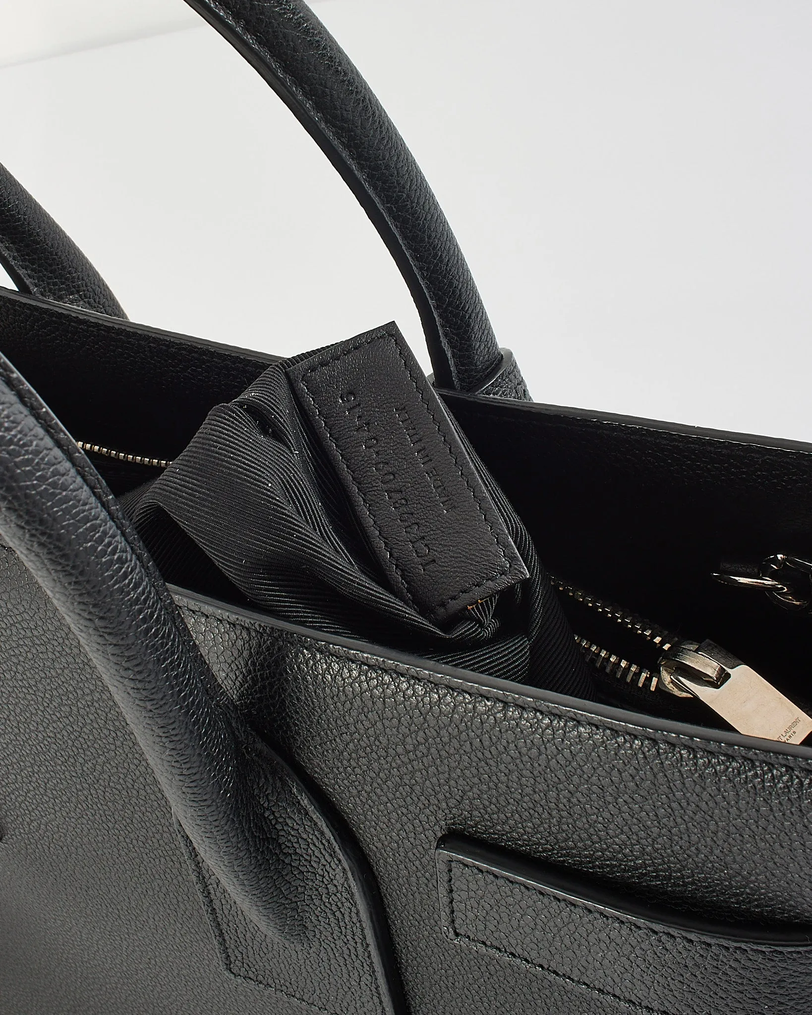 Saint Laurent Black Grained Calfskin Leather Small Sac De Jour Tote Bag