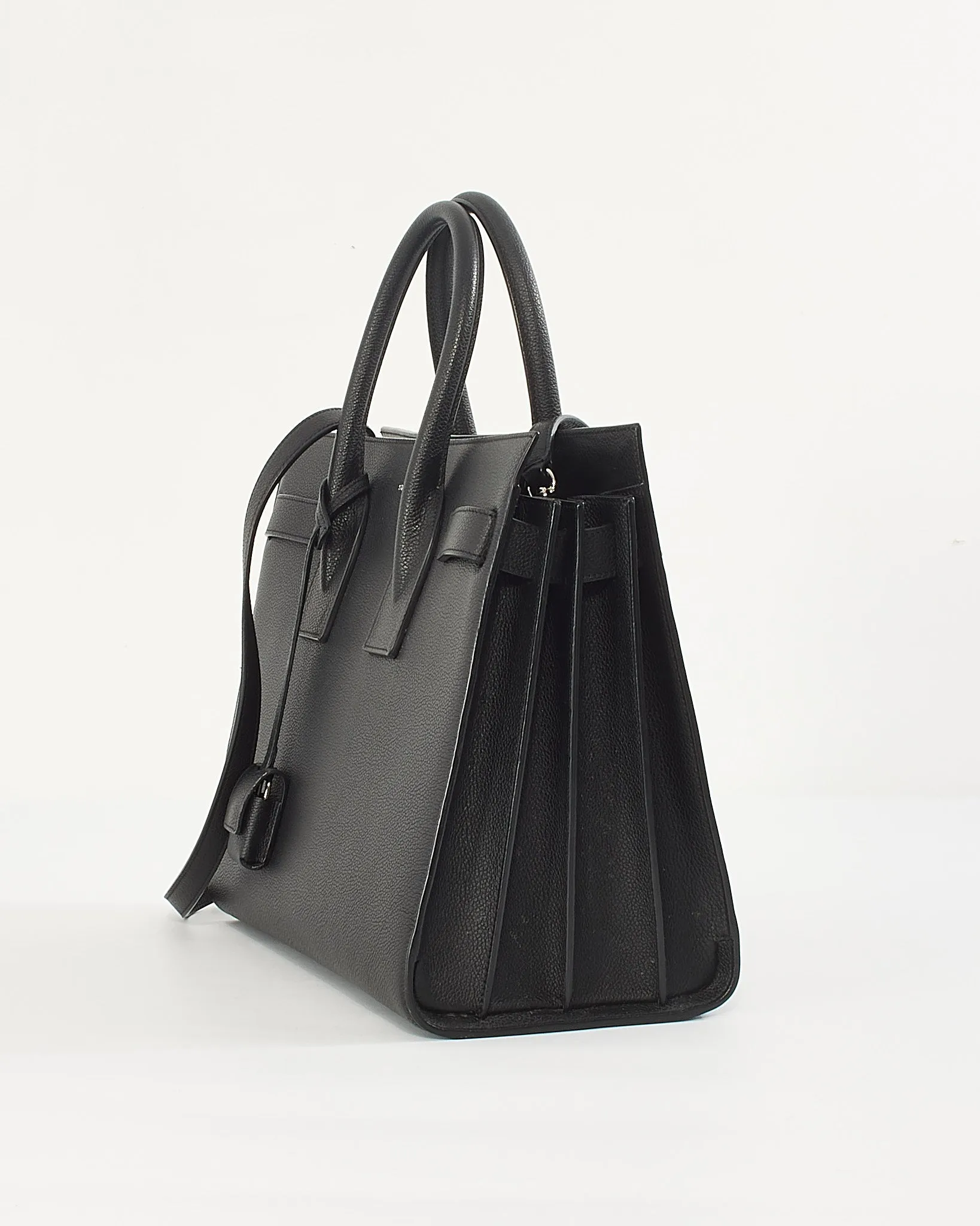 Saint Laurent Black Grained Calfskin Leather Small Sac De Jour Tote Bag