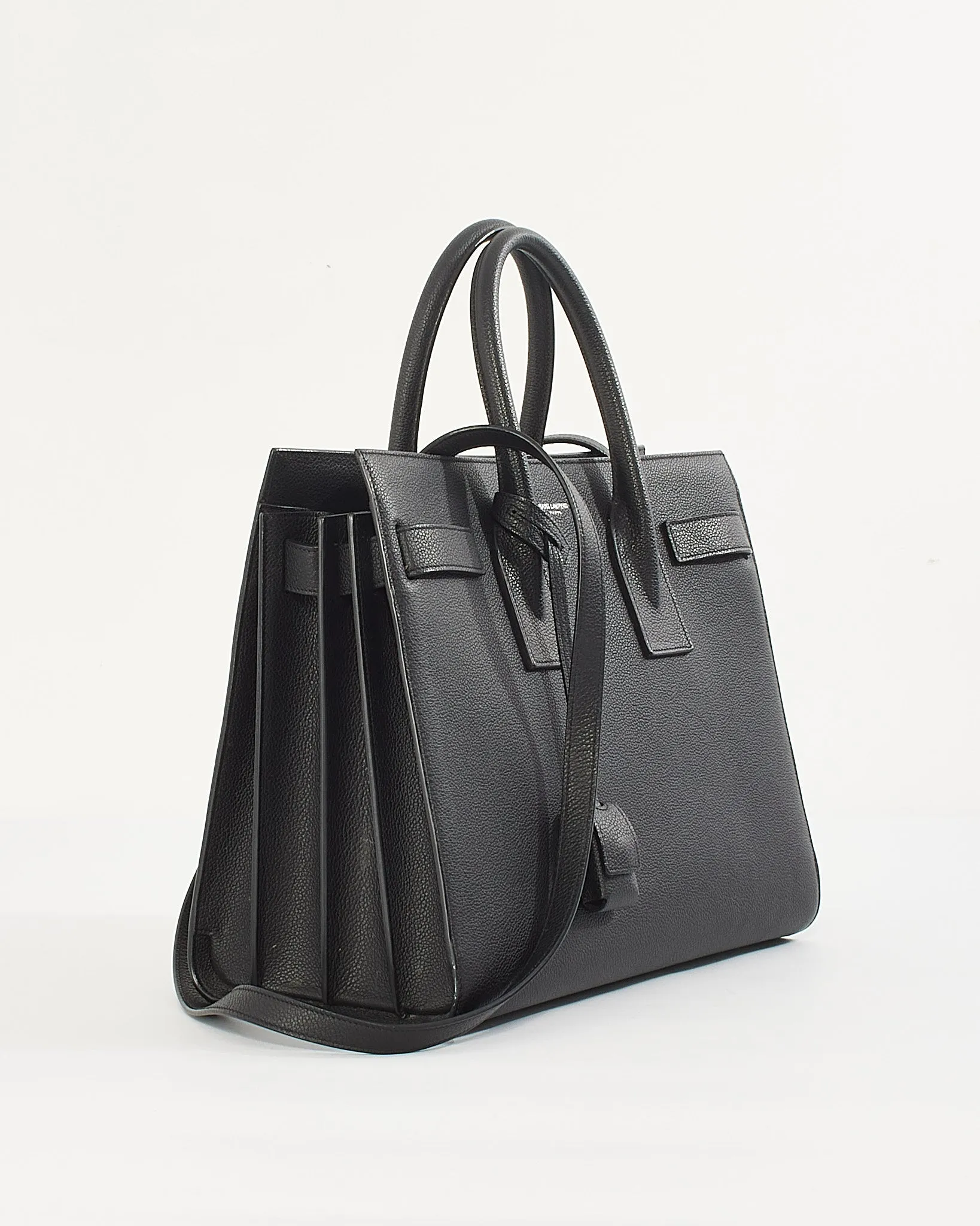 Saint Laurent Black Grained Calfskin Leather Small Sac De Jour Tote Bag
