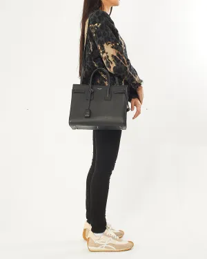 Saint Laurent Black Grained Calfskin Leather Small Sac De Jour Tote Bag