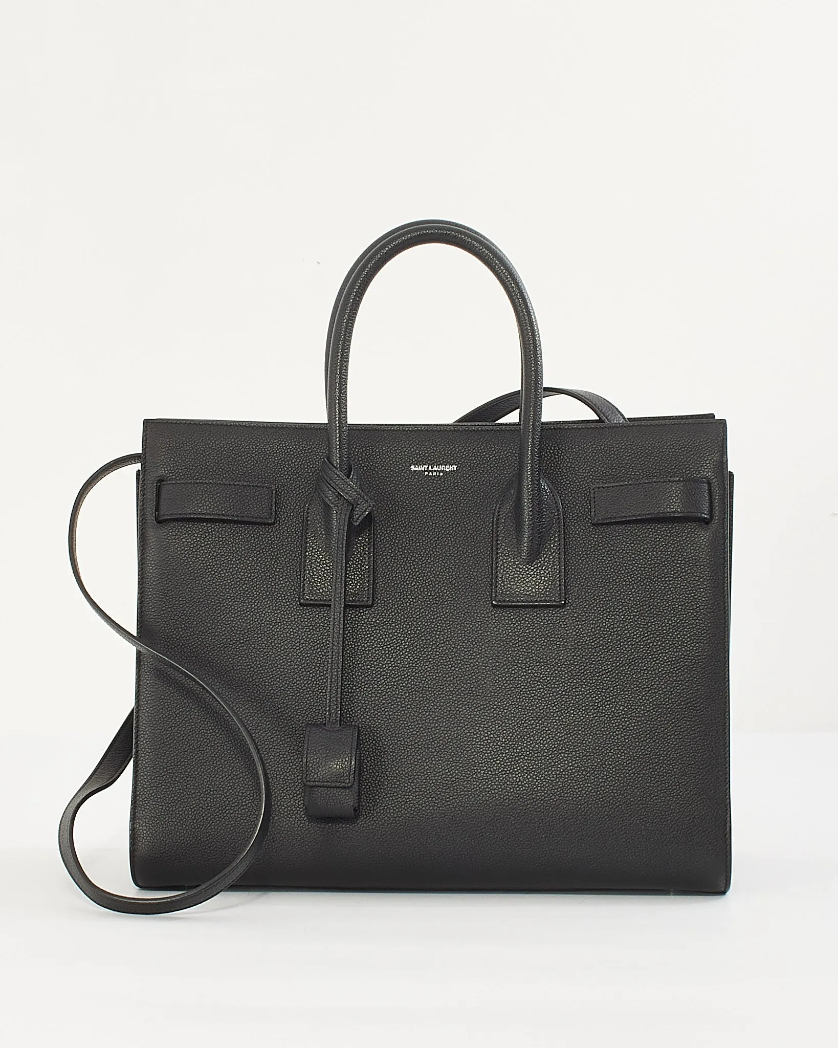 Saint Laurent Black Grained Calfskin Leather Small Sac De Jour Tote Bag