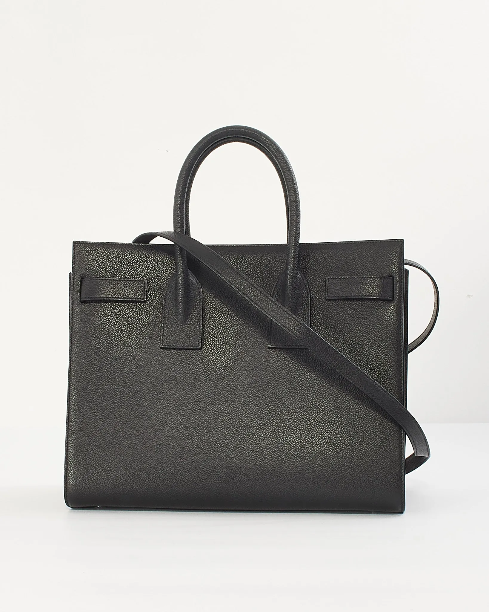 Saint Laurent Black Grained Calfskin Leather Small Sac De Jour Tote Bag