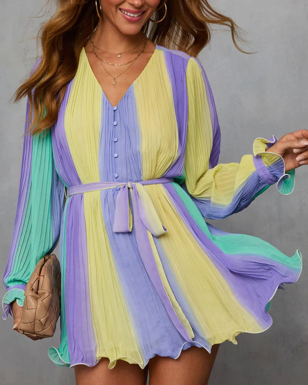 Samarie Pleated Colorblock Mini Dress