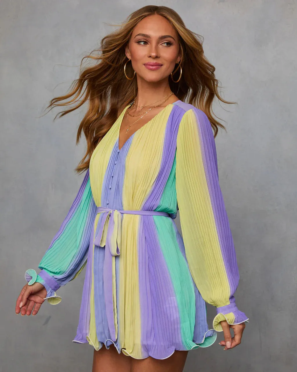 Samarie Pleated Colorblock Mini Dress