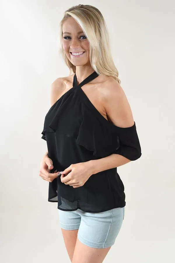 Sassy Cold Shoulder Top ~ Black