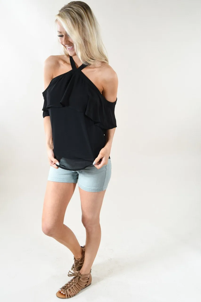 Sassy Cold Shoulder Top ~ Black