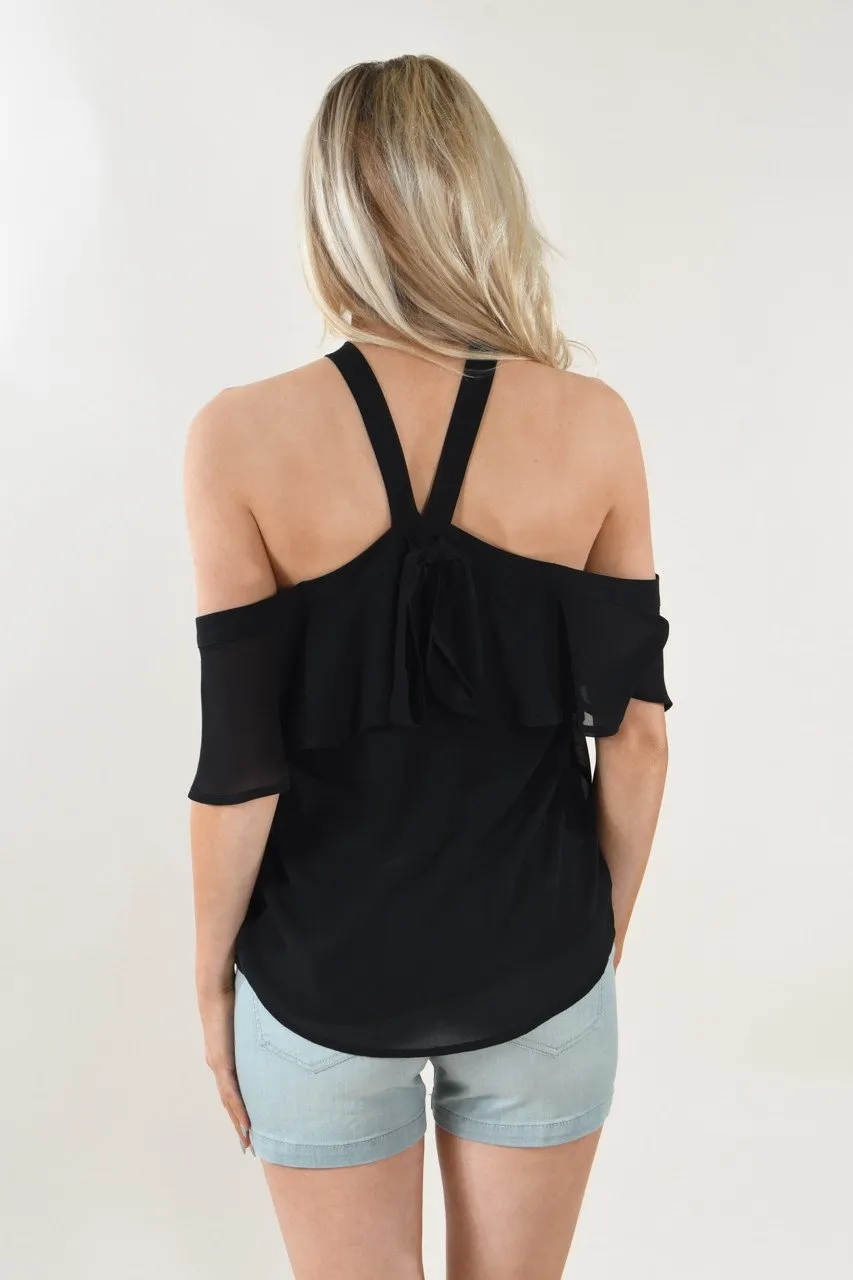 Sassy Cold Shoulder Top ~ Black