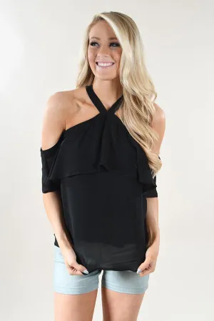 Sassy Cold Shoulder Top ~ Black