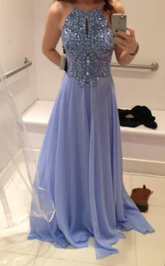 Sexy Spaghetti Straps Beaded Chiffon Long Backless Prom Dress, Long Backless Formal Dress