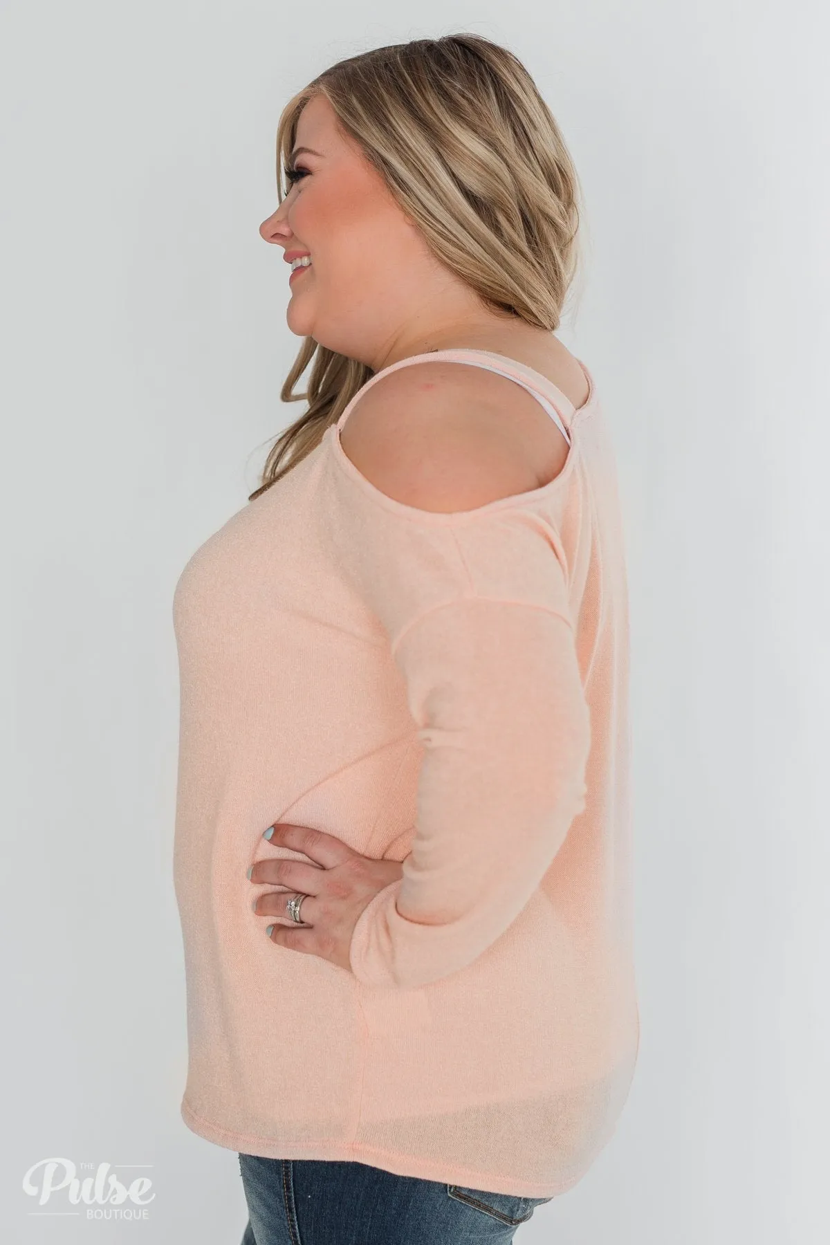 Sight To See Cold Shoulder Top- Peach