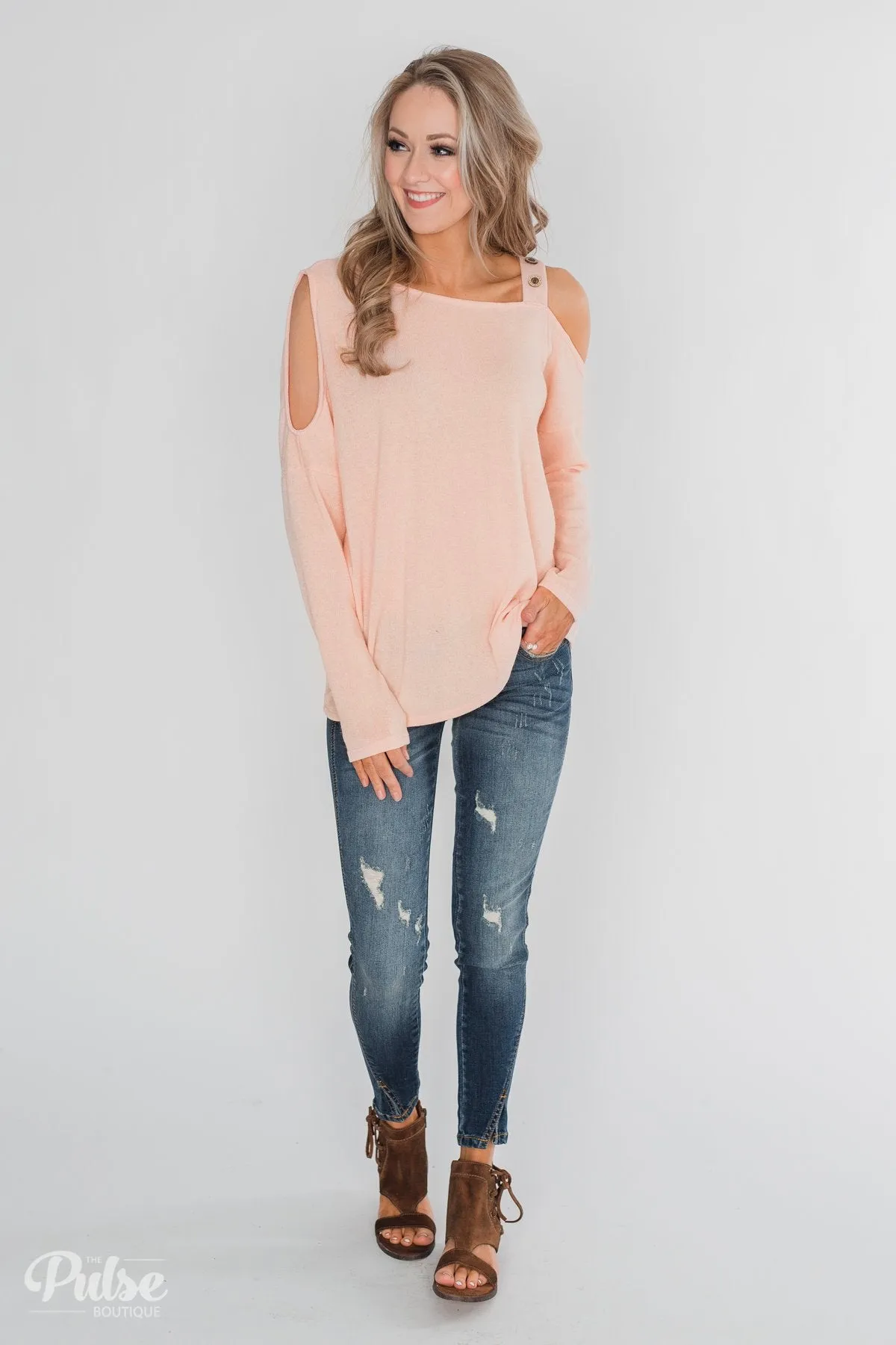 Sight To See Cold Shoulder Top- Peach