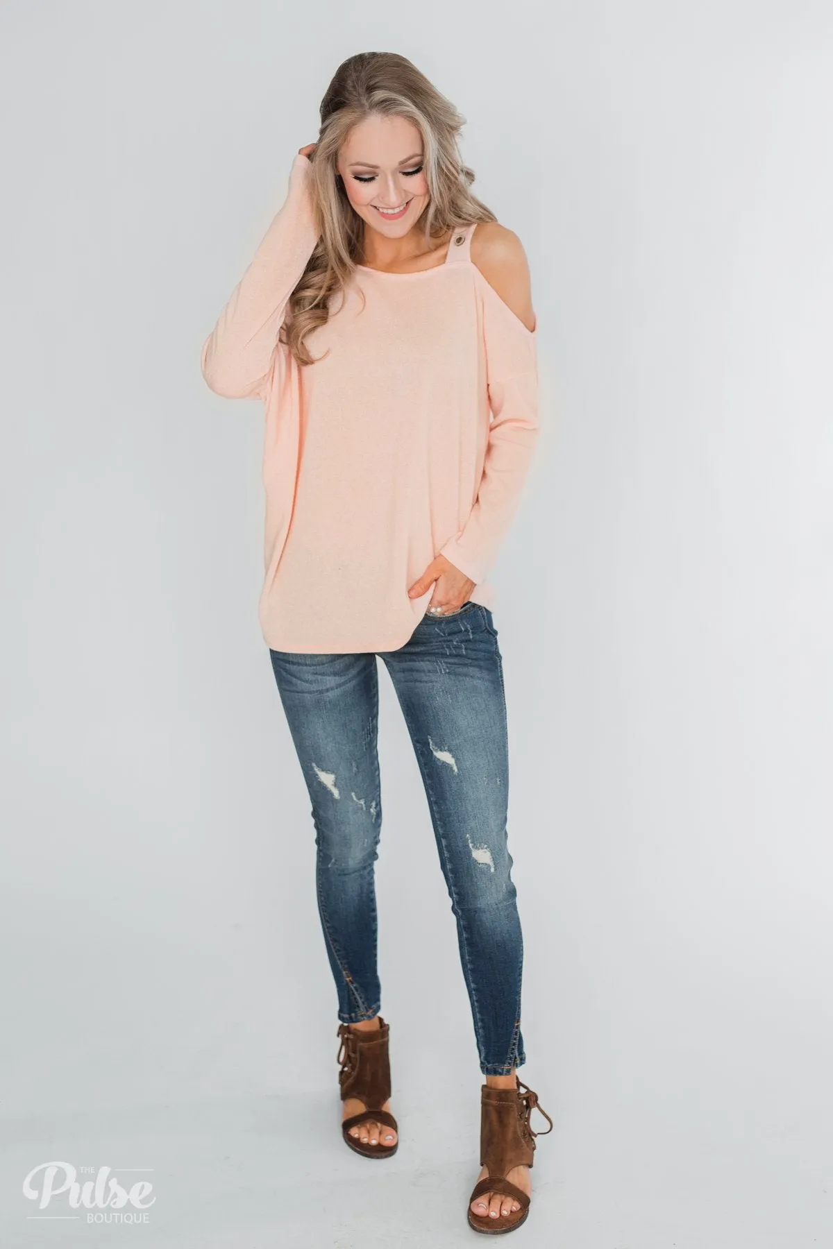 Sight To See Cold Shoulder Top- Peach