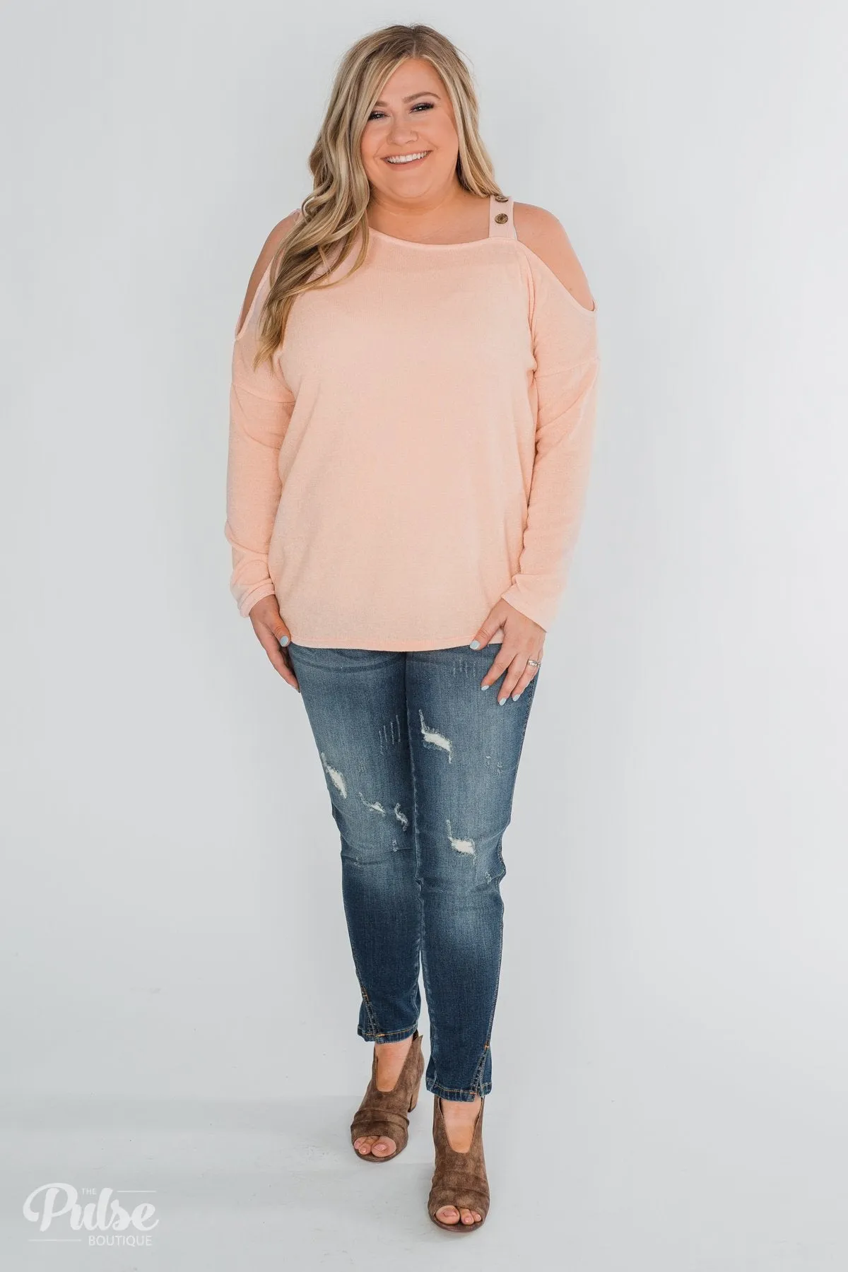 Sight To See Cold Shoulder Top- Peach