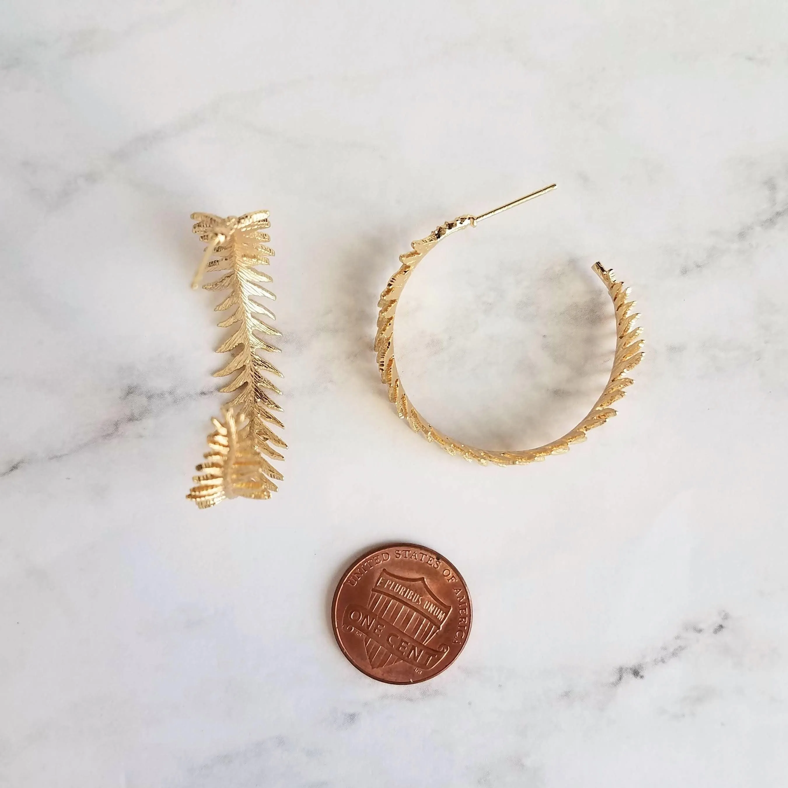 Silver Fern Earrings, branch hoop earring, fern hoop earrings, 1 inch hoop, tiny leaves hoop, rhodium leafy hoop, wispy plant earring