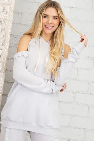 Silver Ruffle Cold Shoulder Top 11/28/23 7660