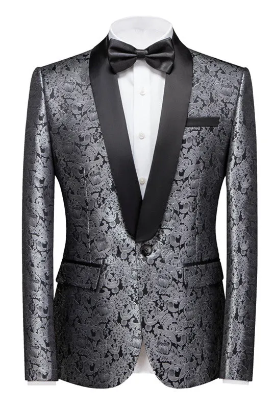 Silver Shawl Lapel Custom design One Button Jacquard Weddig Tuxedo for Men