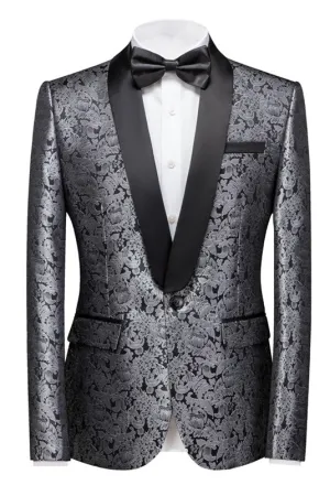 Silver Shawl Lapel Custom design One Button Jacquard Weddig Tuxedo for Men