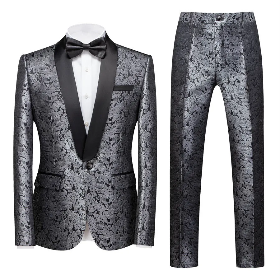 Silver Shawl Lapel Custom design One Button Jacquard Weddig Tuxedo for Men