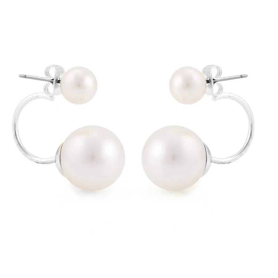 SILVER WHITE PEARL HOOP EARRINGS #E14559RHPL