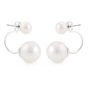 SILVER WHITE PEARL HOOP EARRINGS #E14559RHPL