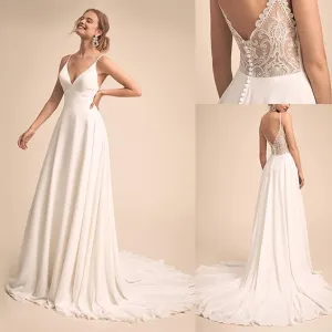 Simple & Charming V-neck Neckline  Wedding Dress With Lace Back Bridal Dress