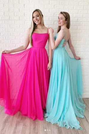 Simple chiffon backless long prom dress, chiffon evening dress