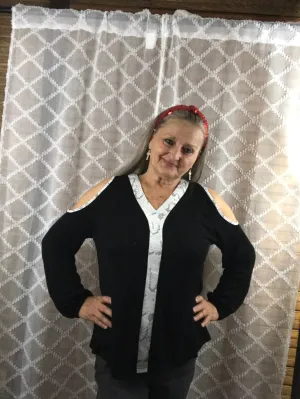 Simply Fierce Black Long Sleeve Cold Shoulder Top