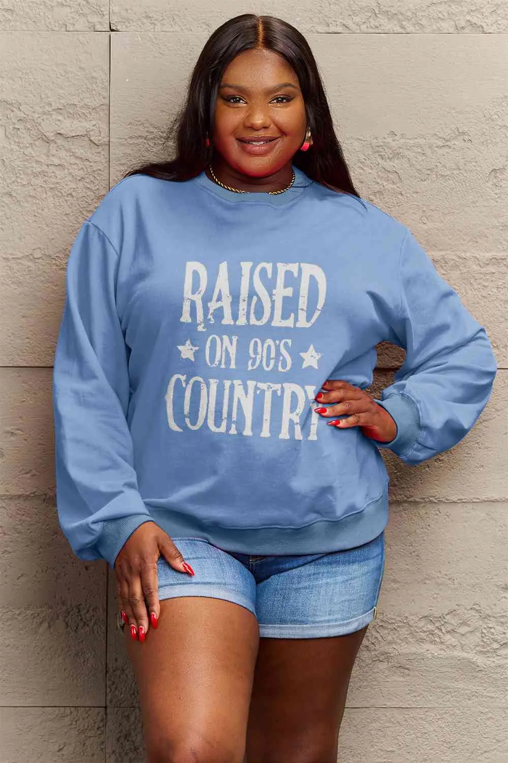 Simply Love Full Size RAISED ON 90'S COUNTRY Graphic Sweatshirt