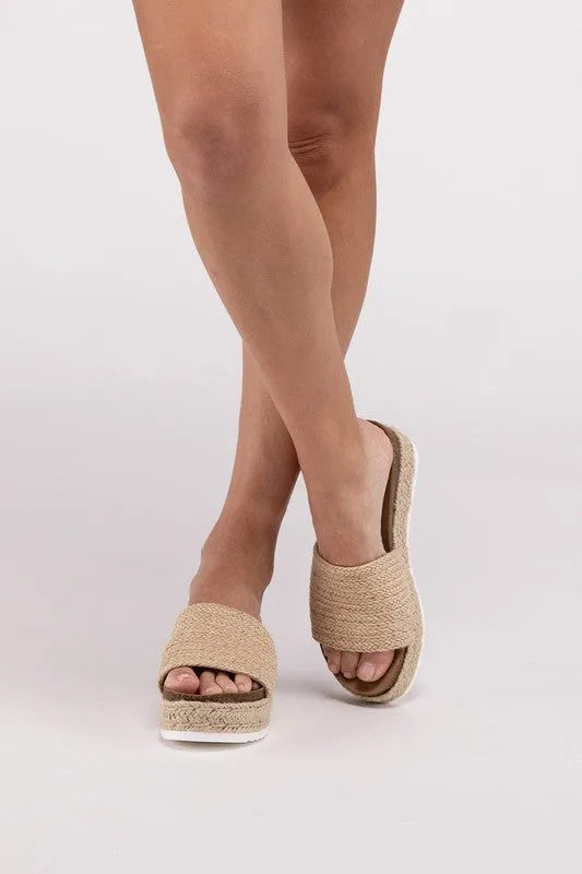Single Band Espadrille Flatform Slide Sandals