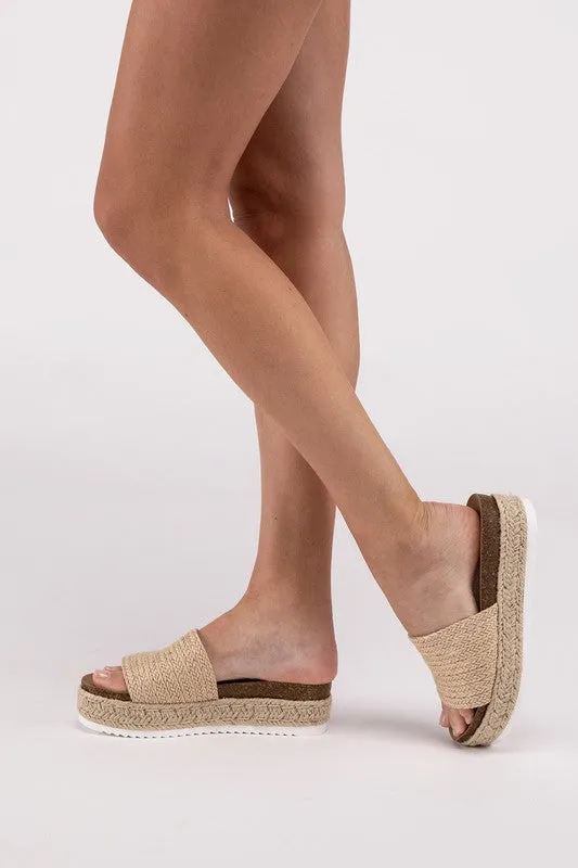 Single Band Espadrille Flatform Slide Sandals