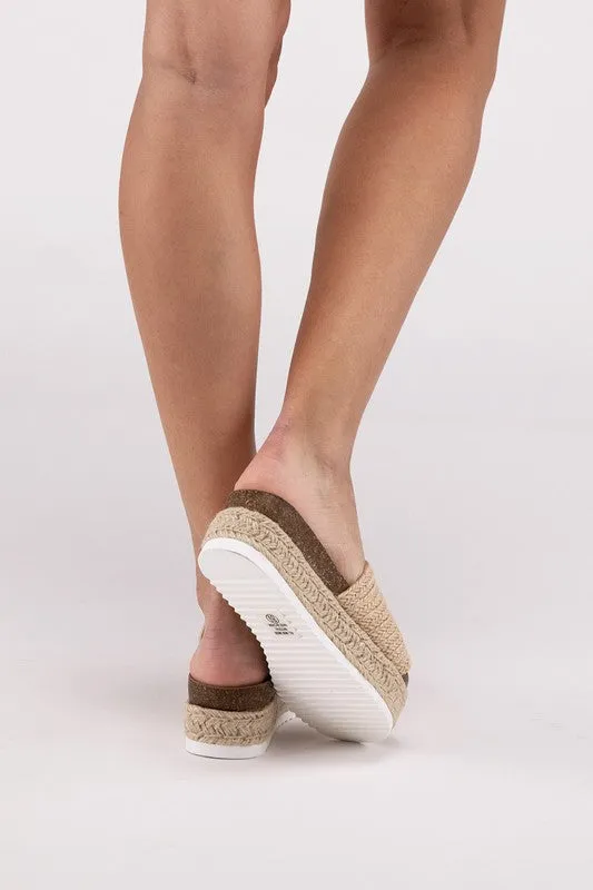 Single Band Espadrille Flatform Slide Sandals